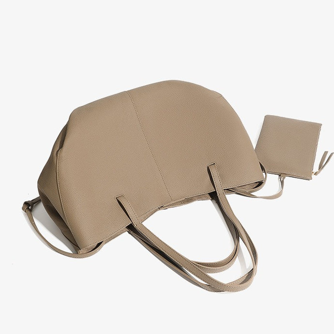 Elegant Genuine Pebbled Leather Tote Bag with Pouch