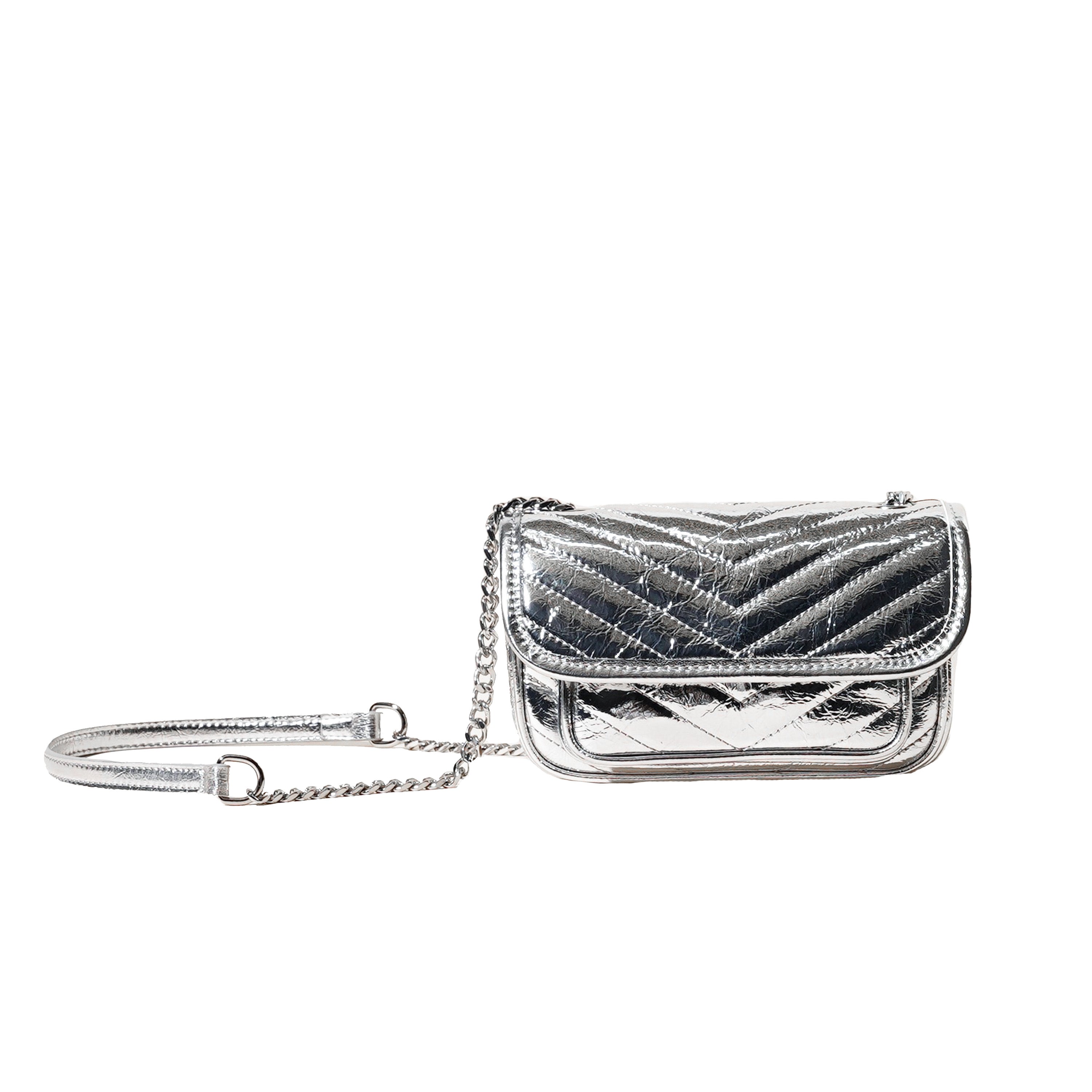 Women’s Genuine Leather Silver Chain Mini Flap Bag