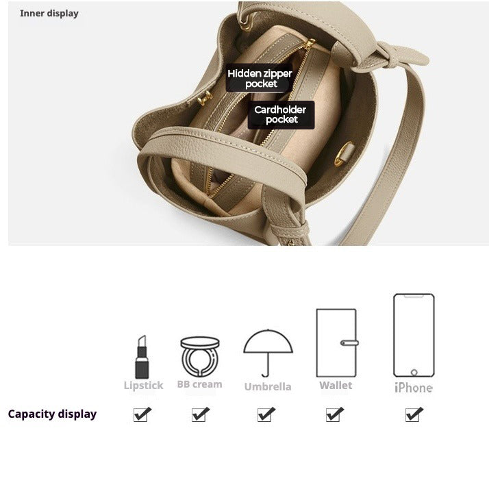 Women's Genuine Leather Mini Picnic Crossbody Bucket Bag