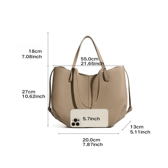 Elegant Genuine Pebbled Leather Tote Bag with Pouch