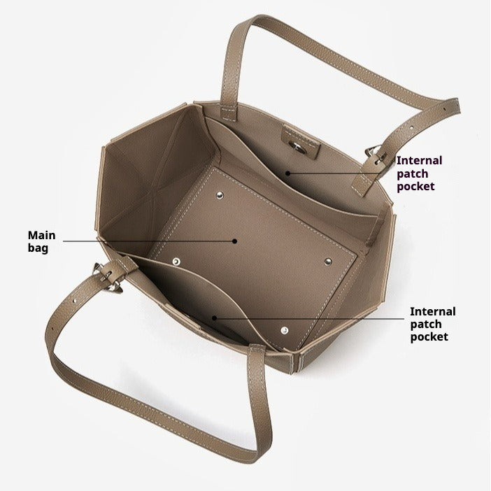 Women's Elegant Camel Textured Leather Shoulder Tote