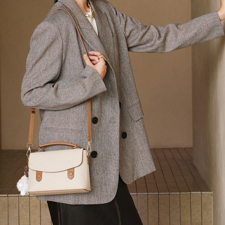 Women's Luxury Pebbled Leather Top-Handle Bag with Cloud Charm