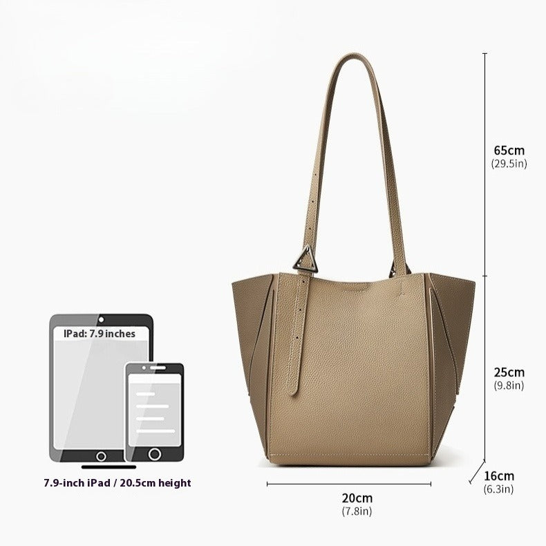 Women's Elegant Camel Textured Leather Shoulder Tote