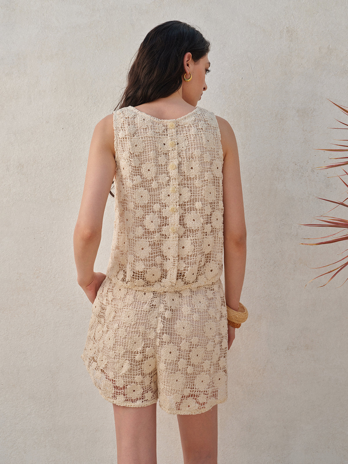 Floral Lace Sleeveless Shorts Set