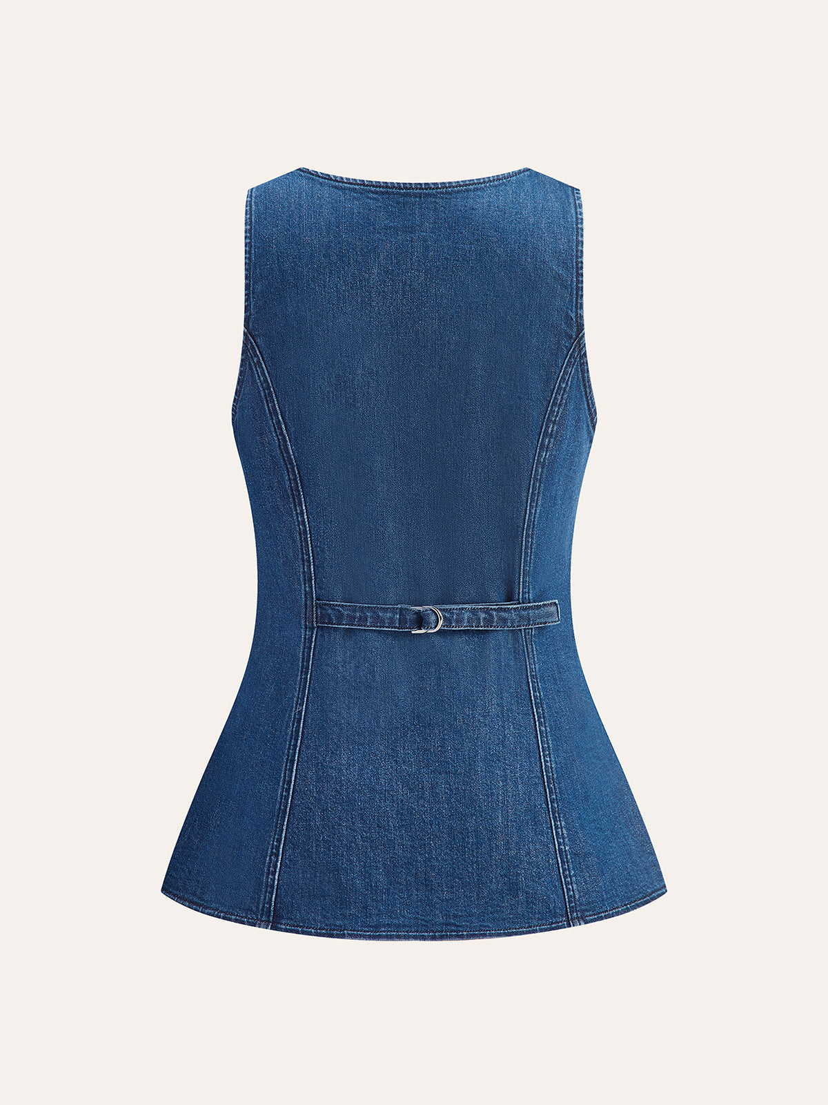 Metal Button Tie-Back Denim V-Neck Shorts Set