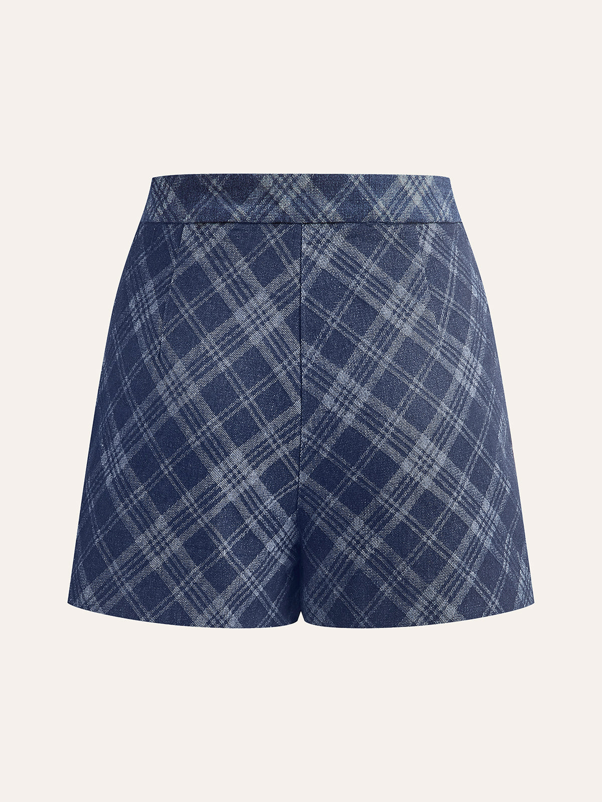 Checkered Print Mid-Waist Denim Short