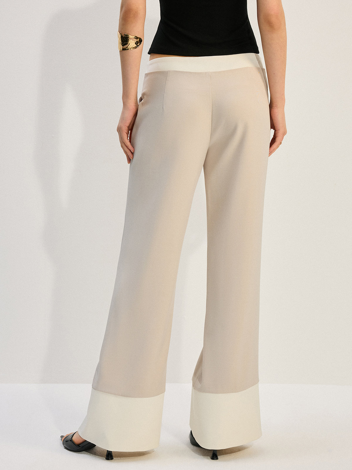 Wide-Leg Low-Waist Pants with Colorblock Hem