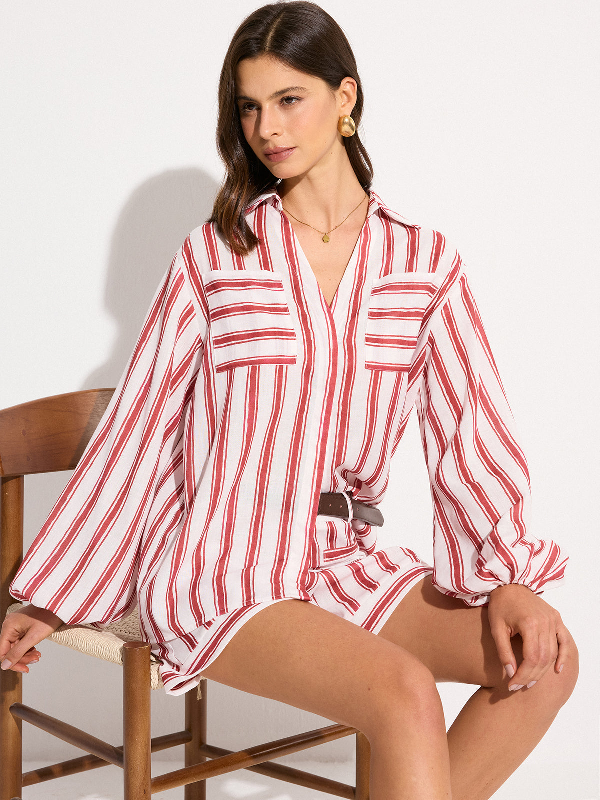 Pocketed Striped Shorts Set