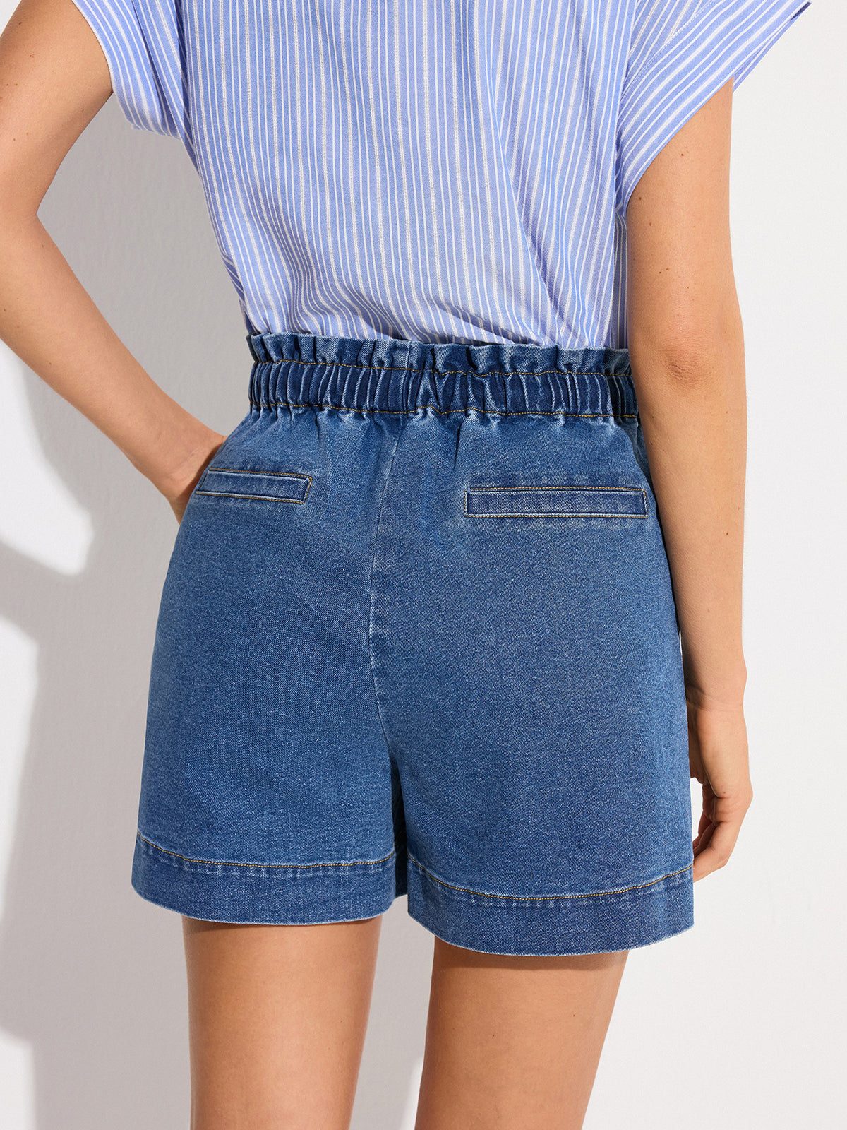 Denim Elastic-Waist Shorts with Drawstring