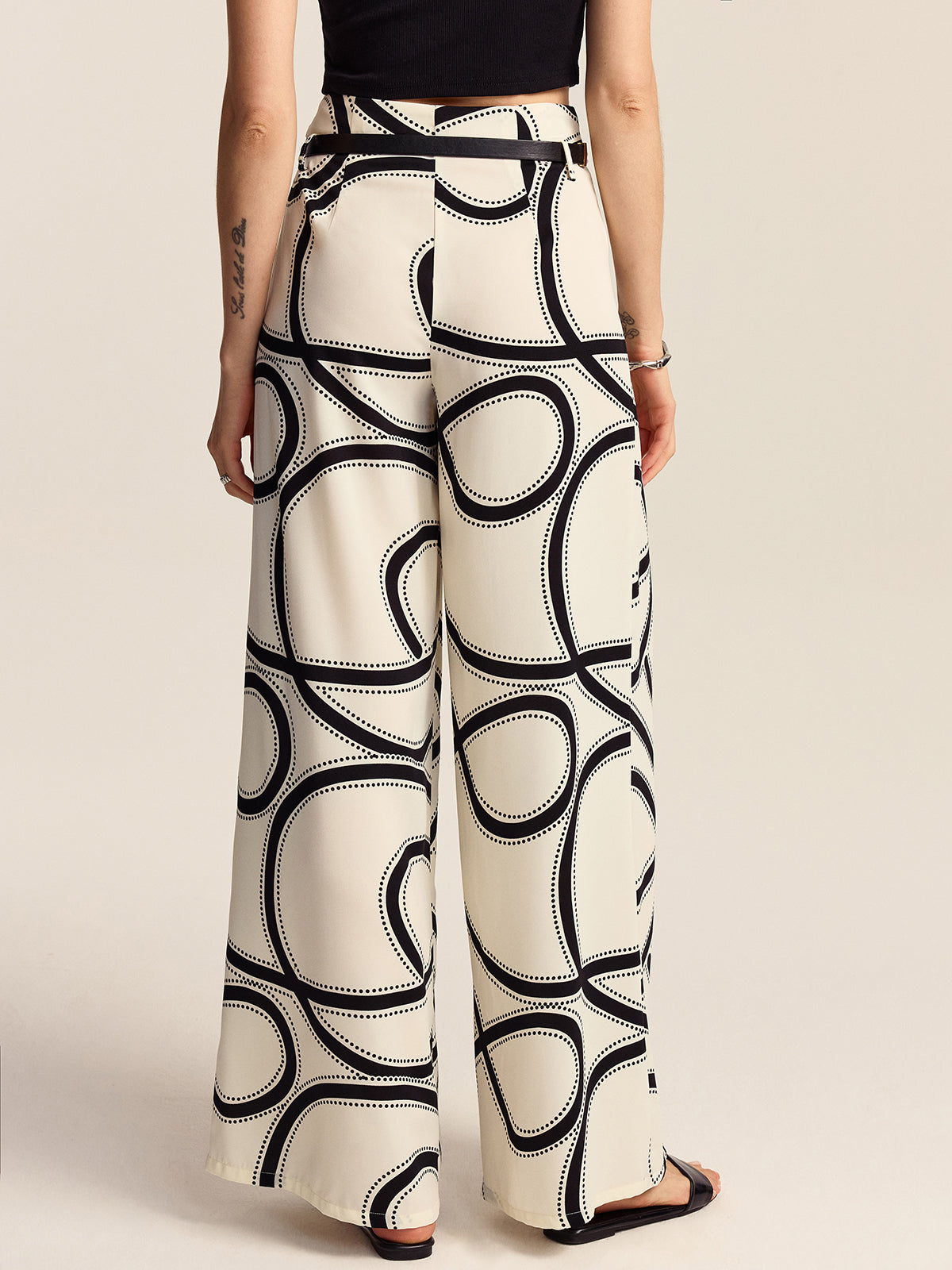 Semi-Sheer Patterned Wide-Leg Pants