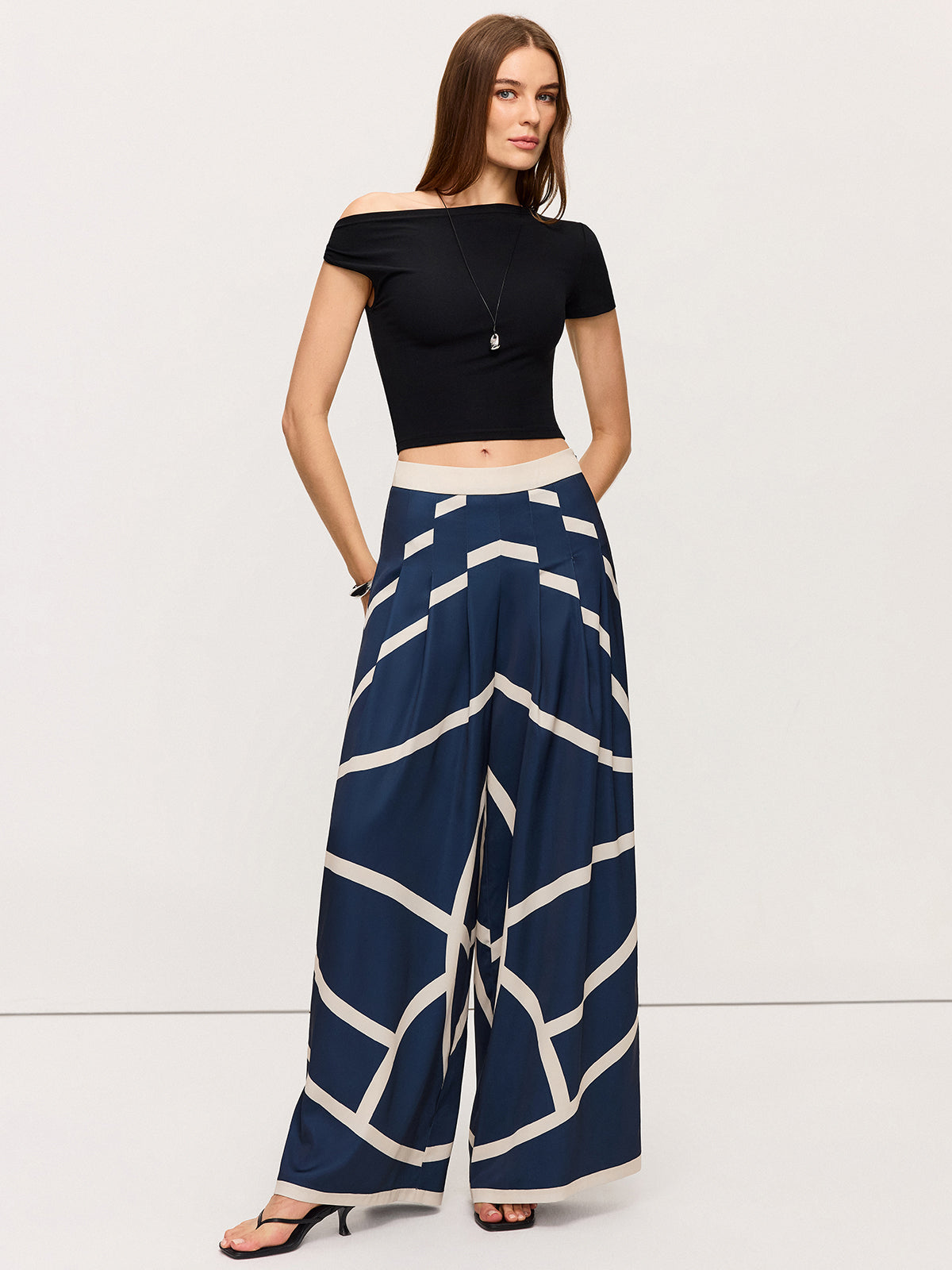 High-Waisted Wide-Leg Striped Pants