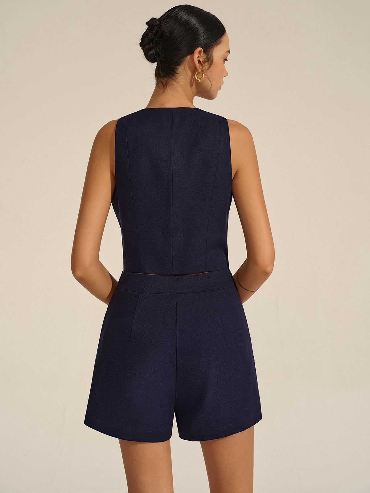 Sleeveless V-Neck Blazer Vest and Shorts Set