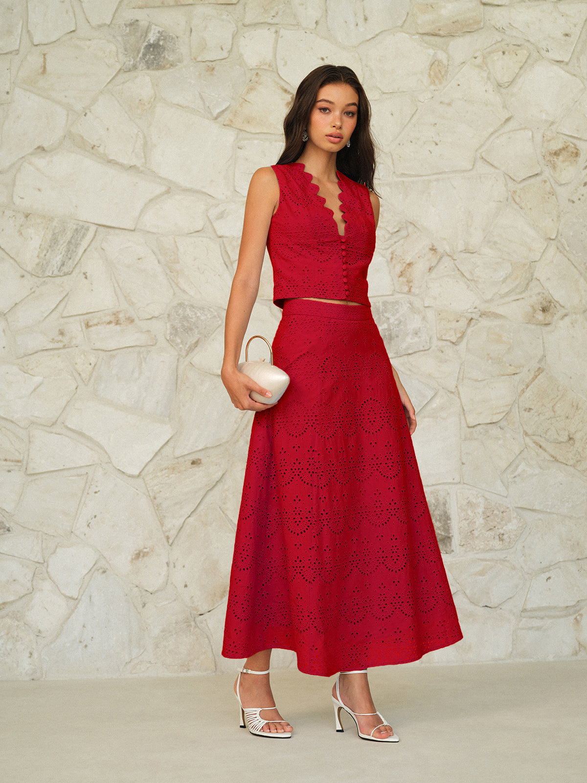 Eyelet Pattern Maxi Skirt