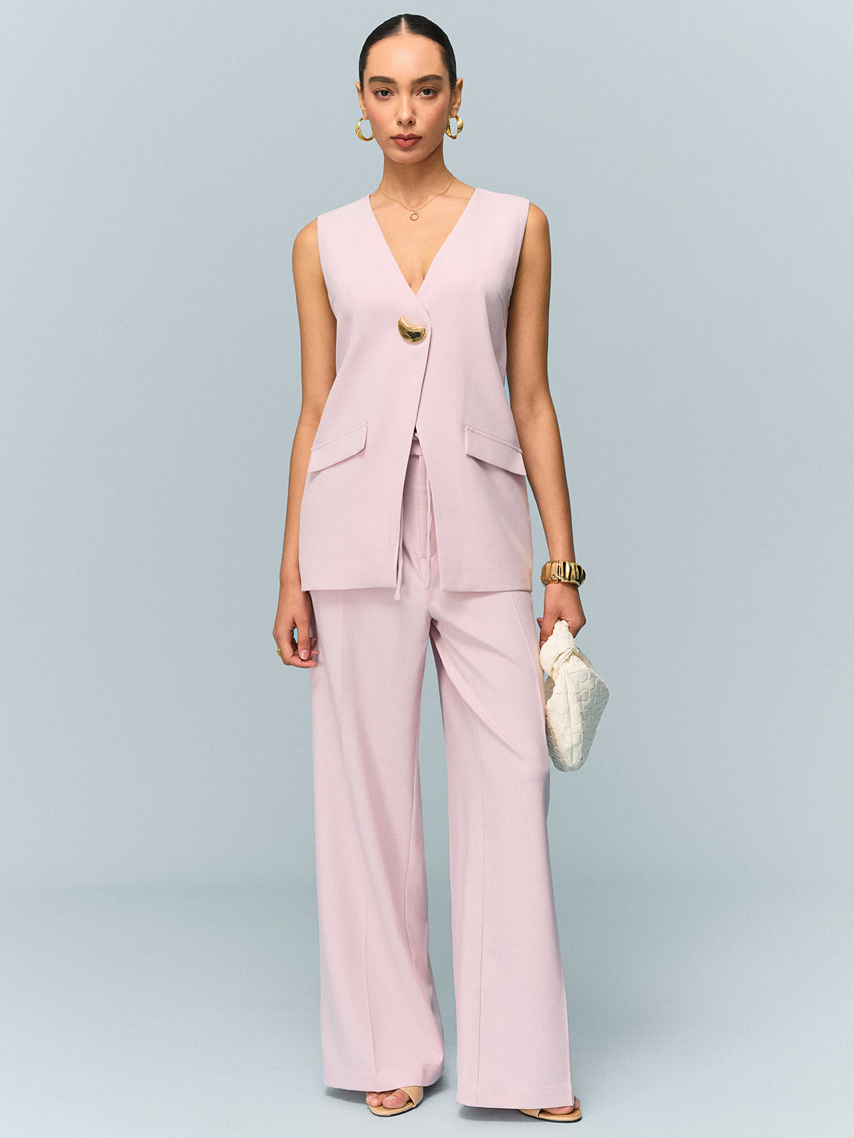 Mid-Waisted Wide-Leg Pants with Tie Detail
