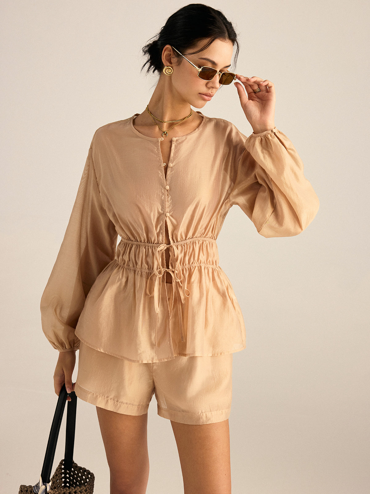 Tencel Tie-Waist Top and Shorts Set