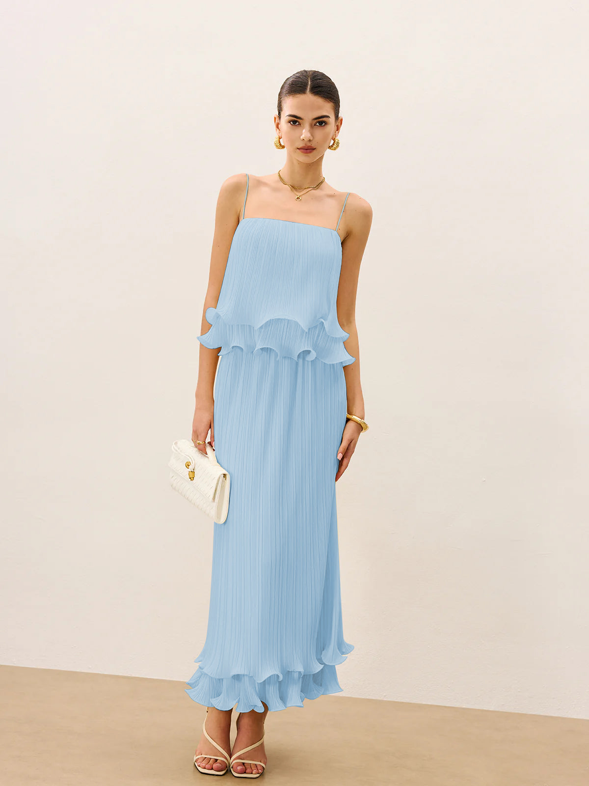 Pleated Layered Ruffle Skirt Set