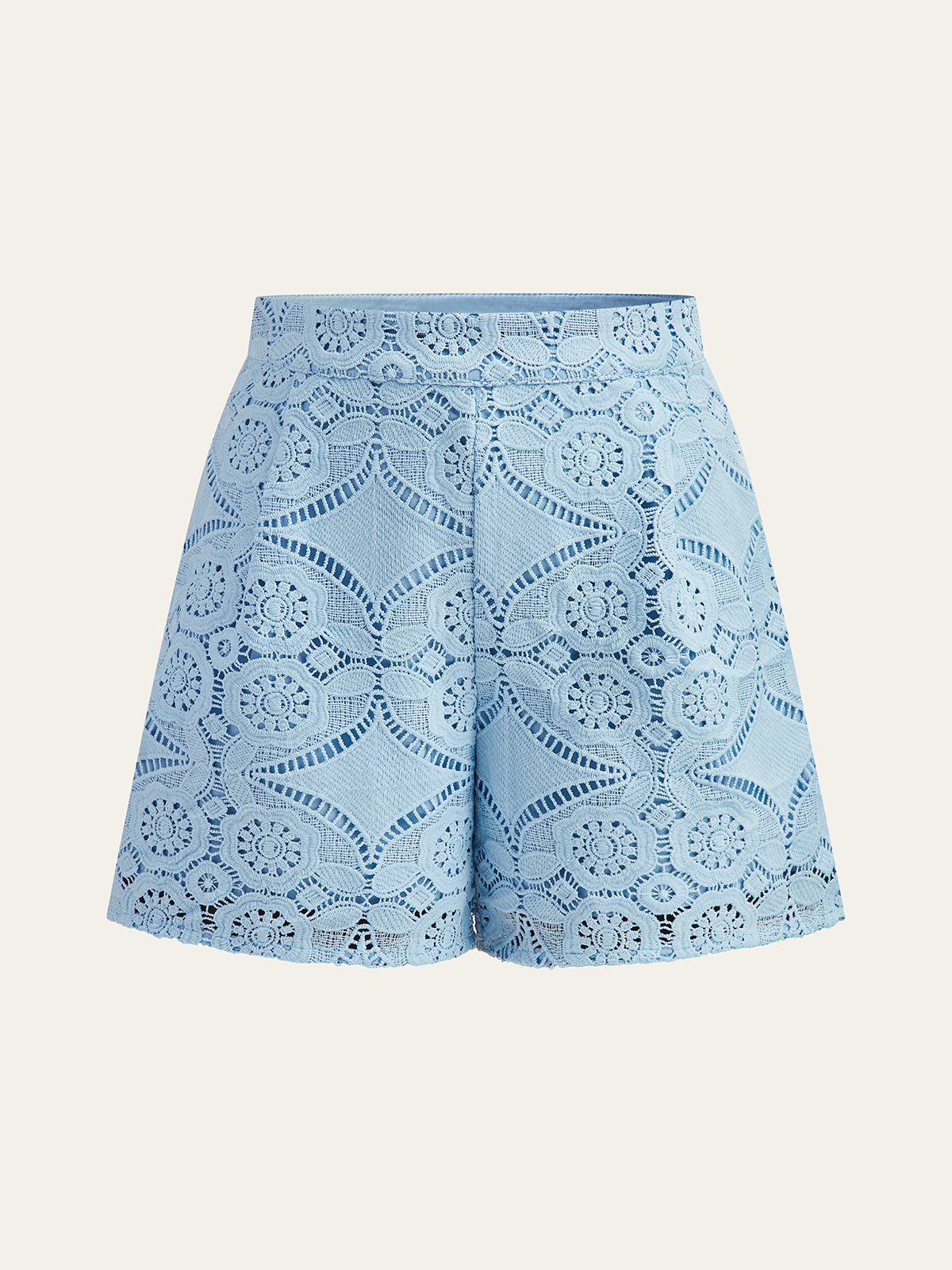 Lace Puff Sleeve Shorts Set Without Belt