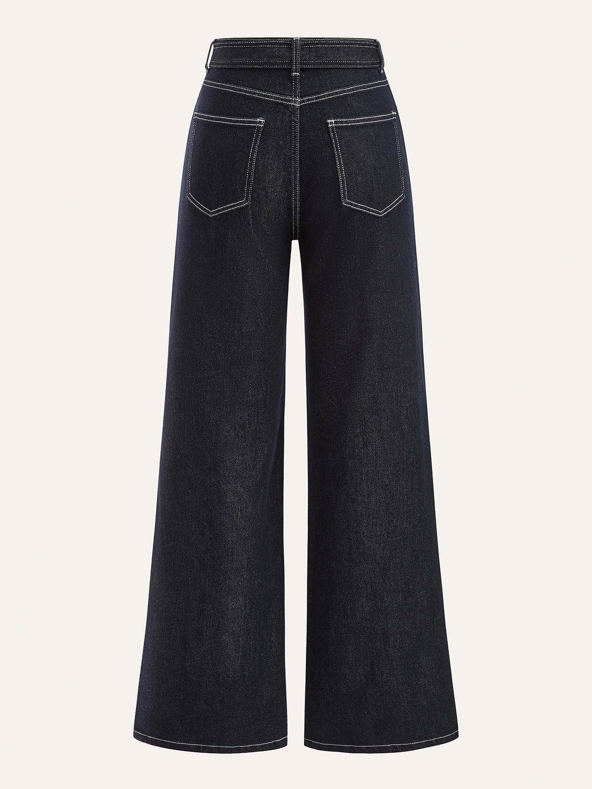 Denim Contrast-Stitch Pants with Belt