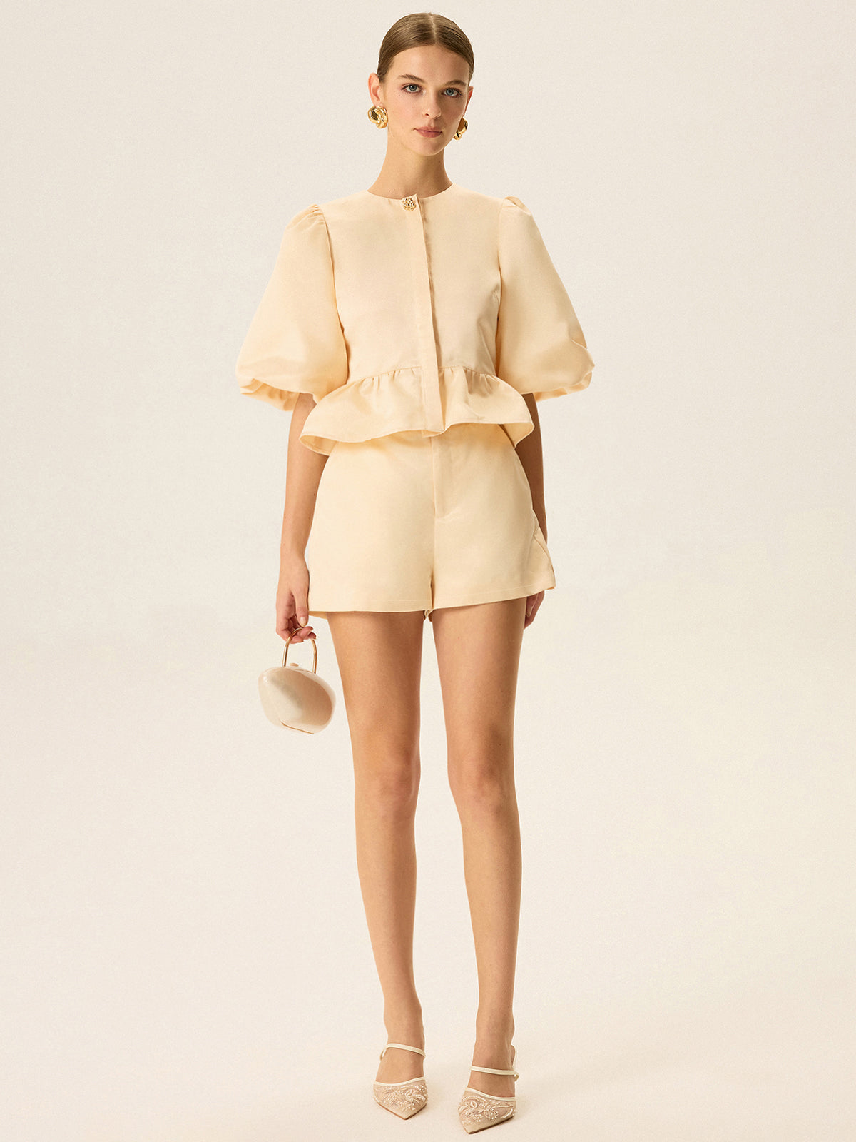 Puff Sleeve Peplum Top and Shorts Set