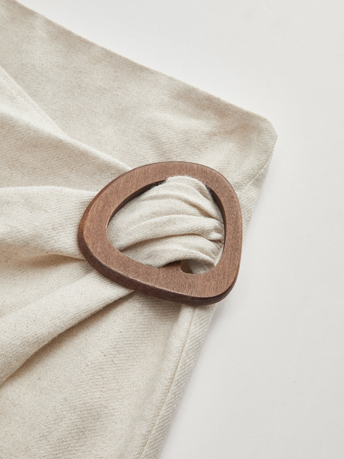 Linen Blend Wrap Midi Skirt with Wooden Buckle