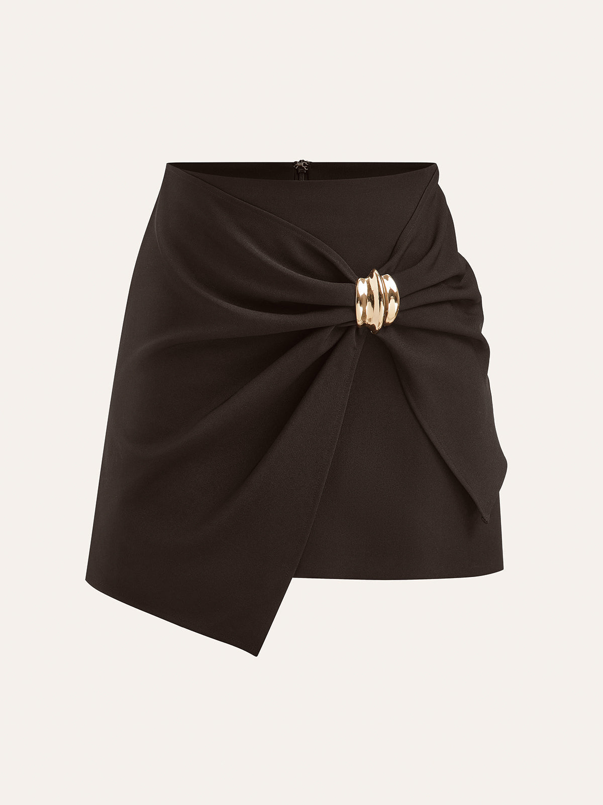 Asymmetric Ruched Wrap Mini Skirt with Metal Buckle