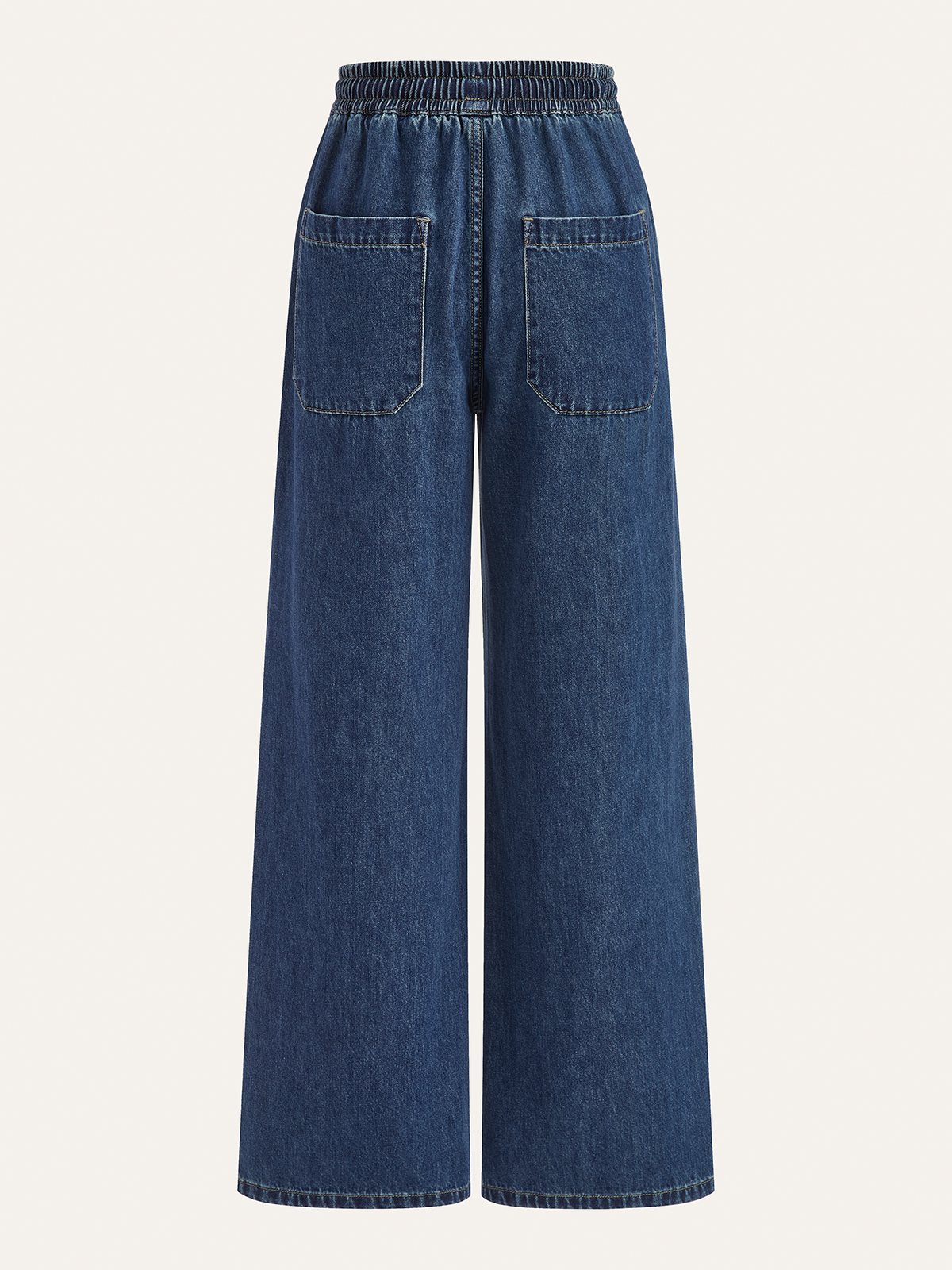 Denim Drawstring Waist Wide-Leg Pants