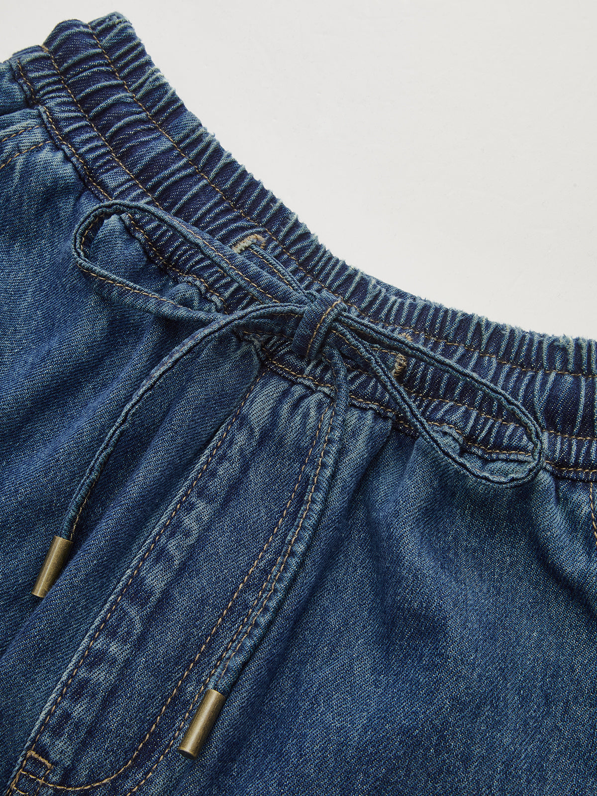 Denim Drawstring Waist Wide-Leg Pants