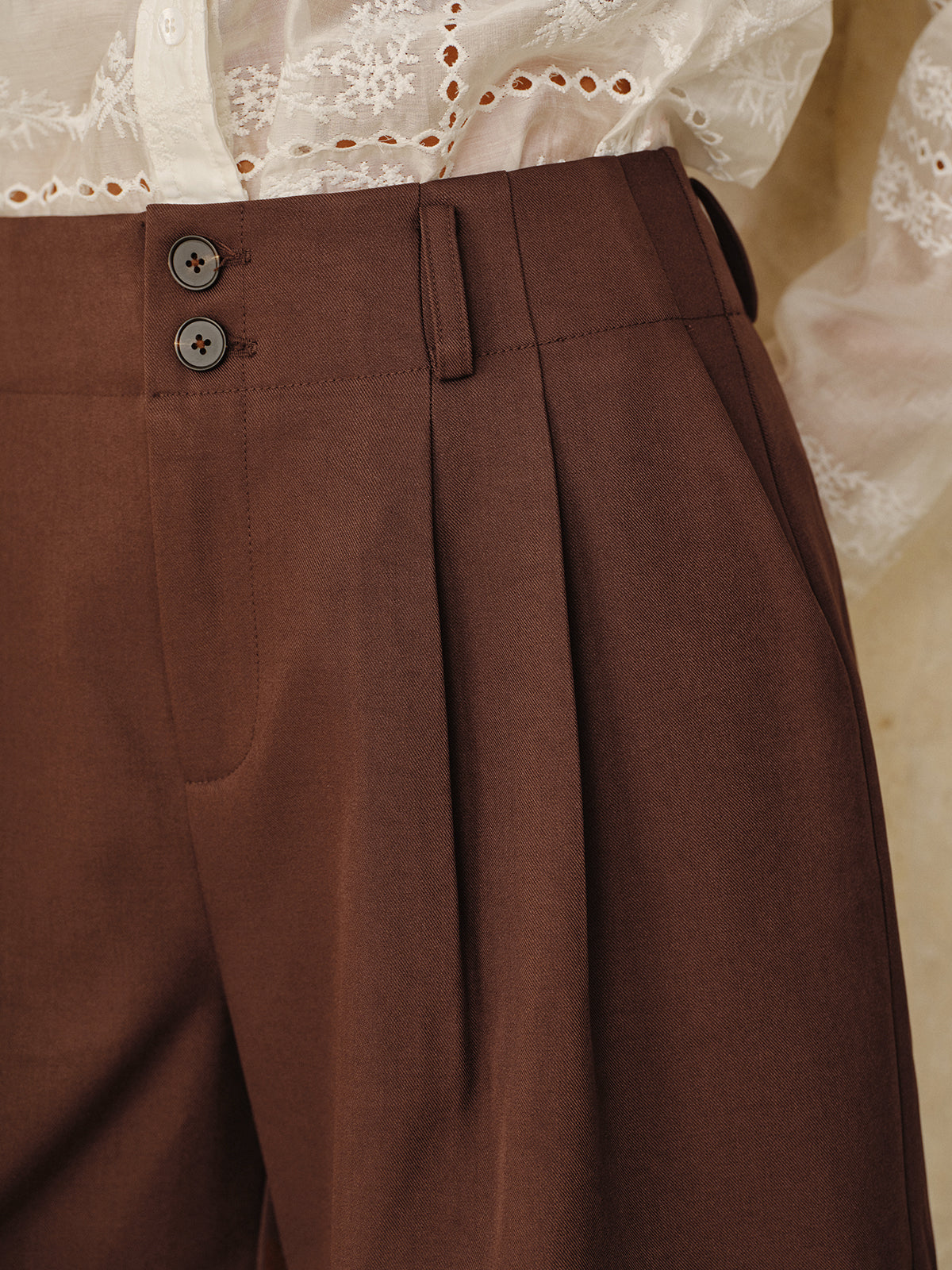 Double Button High-Waist Pleated Shorts