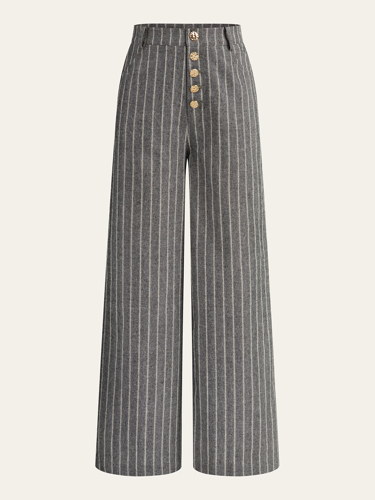 Pinstripe Linen & Cotton High-Waist Pants