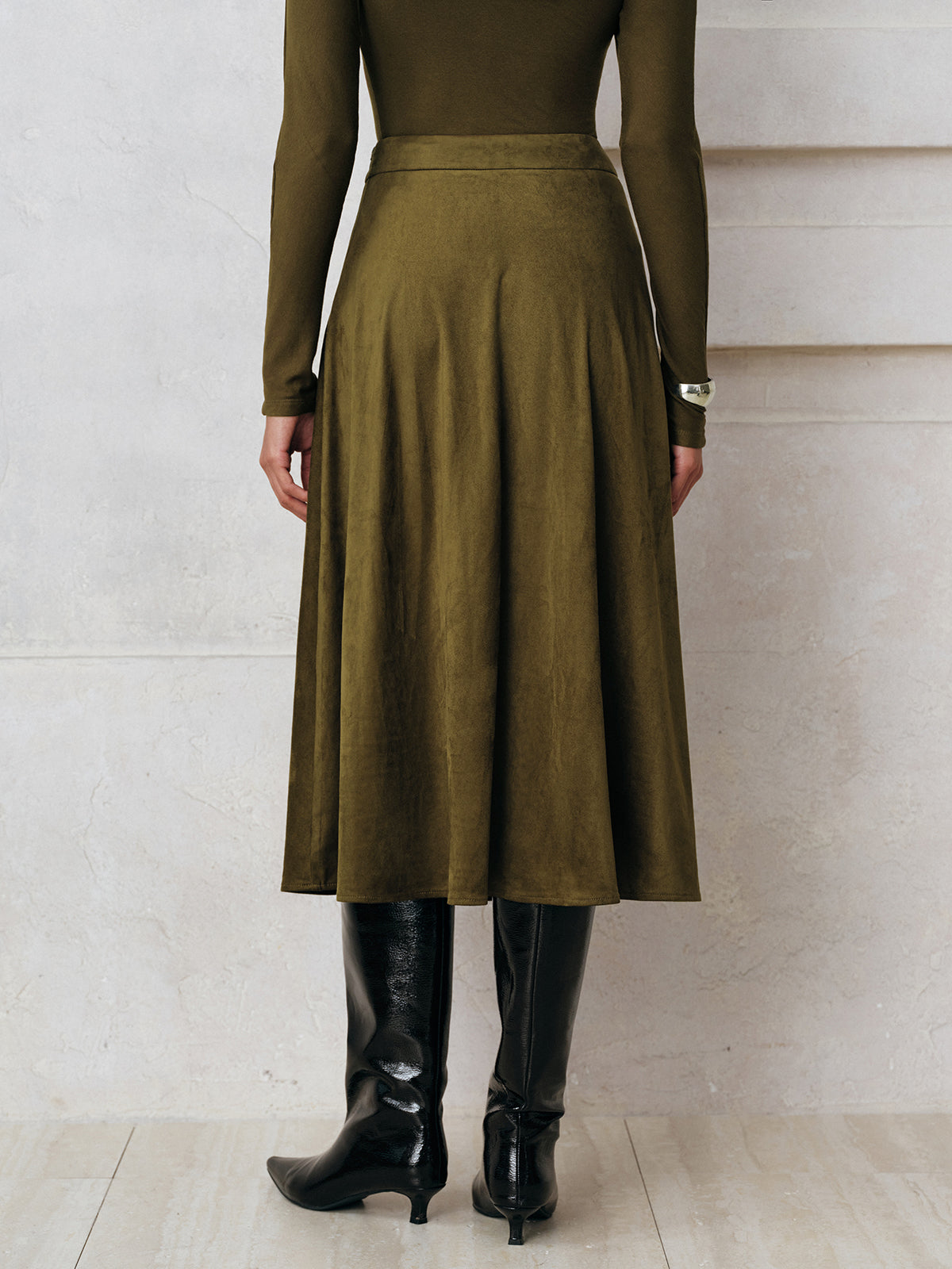 Suede Effect A-Line Midi Skirt