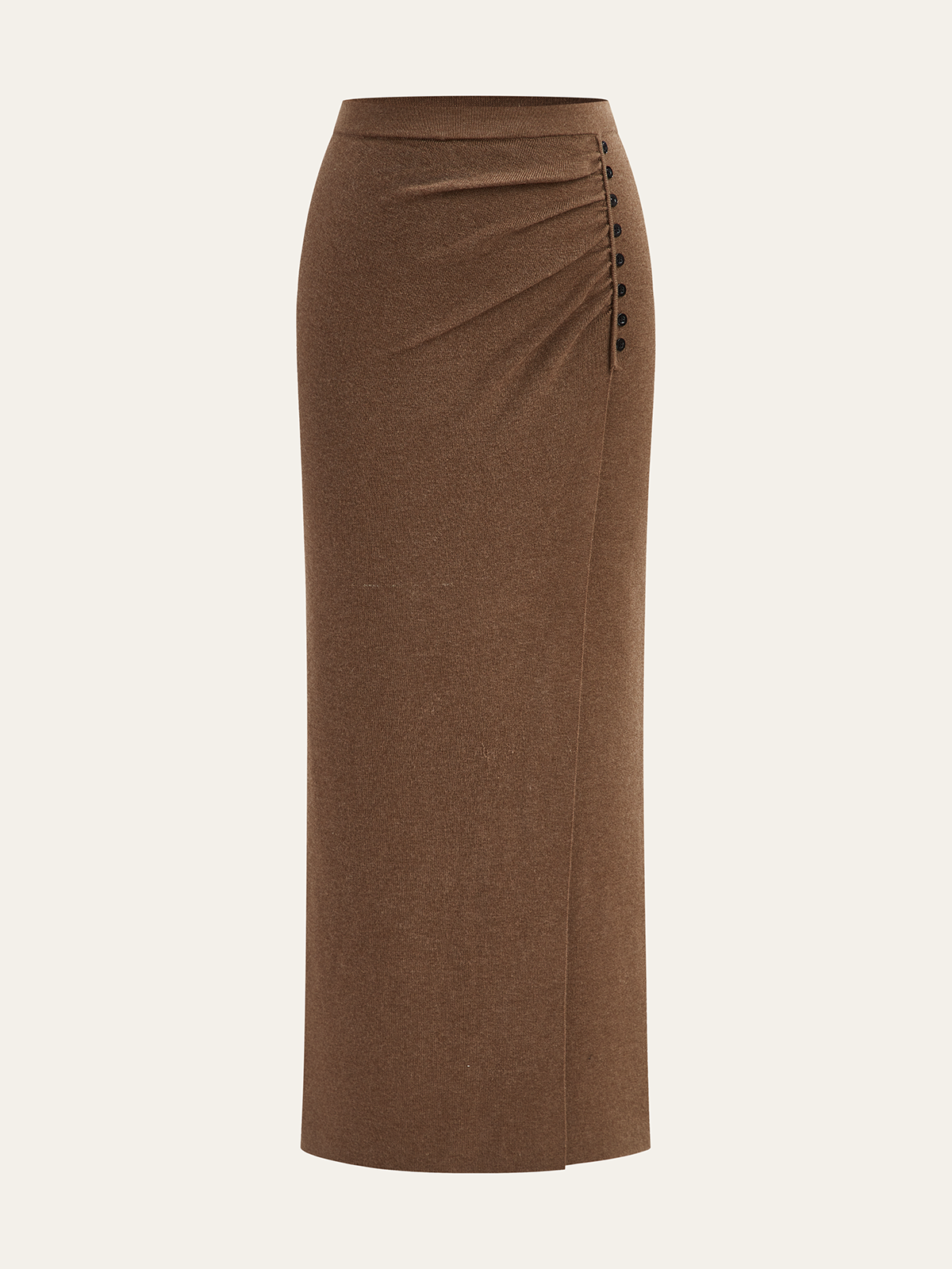 Ruched Side Button Wool Blend Sweater Skirt