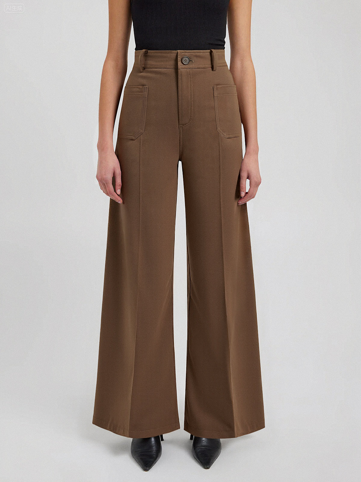 Cotton Mid-Waist Wide-Leg Pants