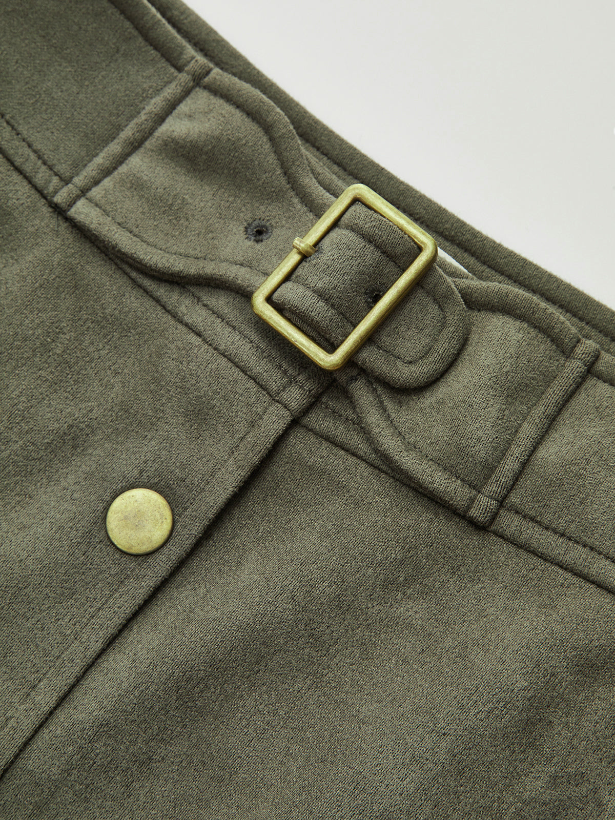 High-Waist Button Front Suede Effect Mini Skirt