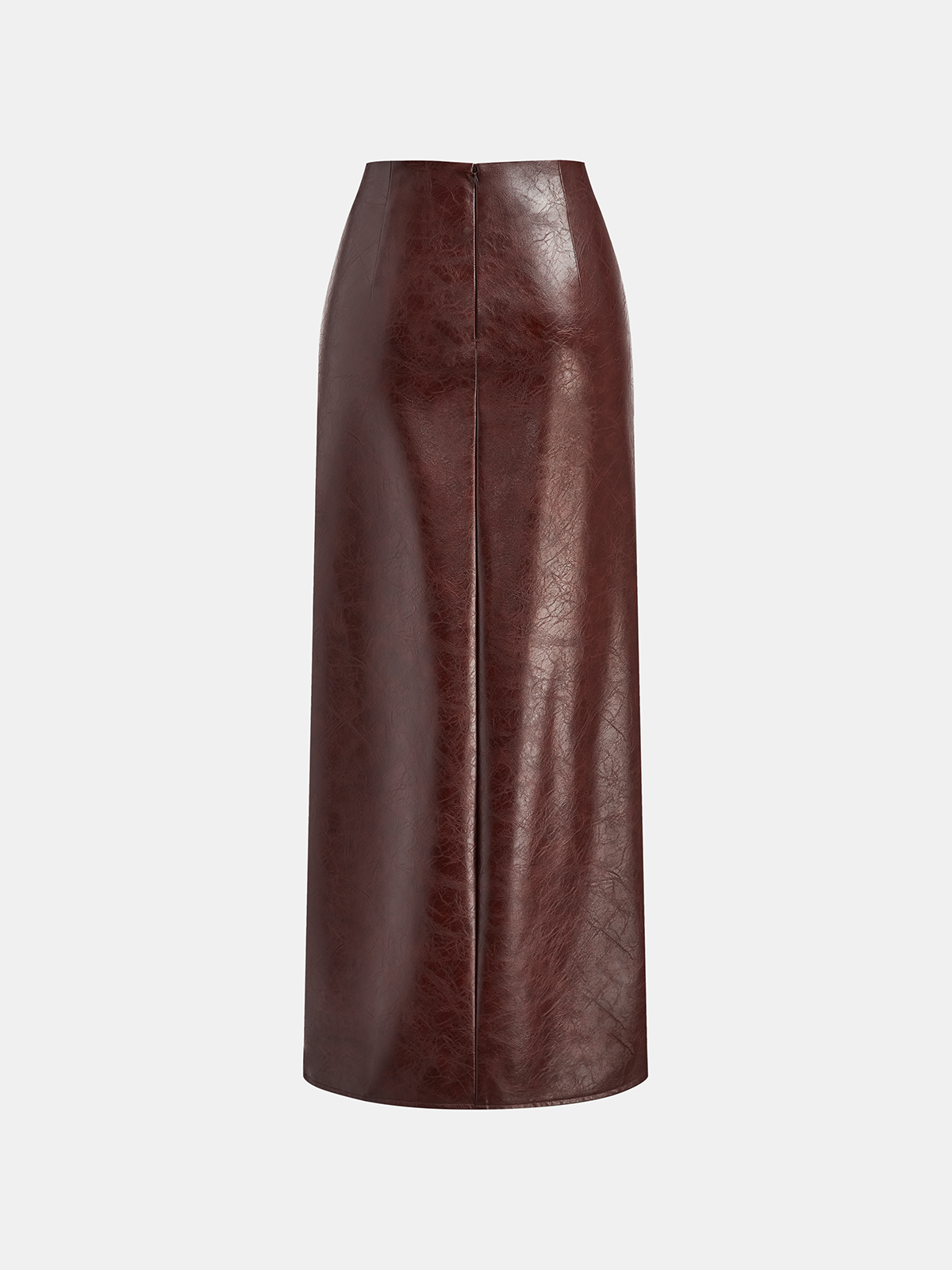 Knot Detail Slit Faux Leather Midi Skirt