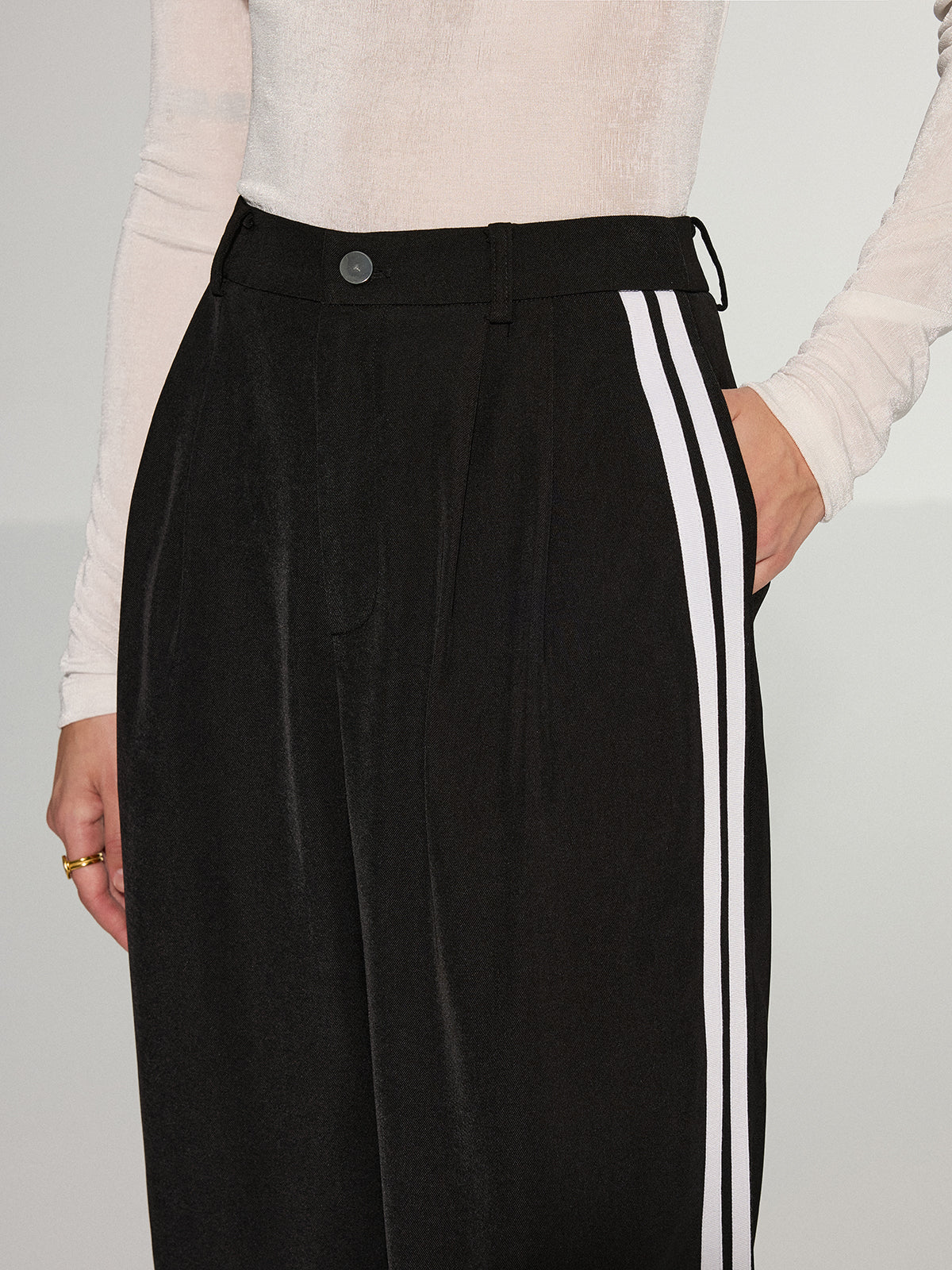 Casual Side Stripe Wide-Leg Pants