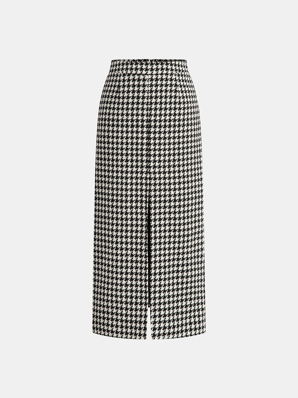 Houndstooth Tweed Slit Front Maxi Skirt