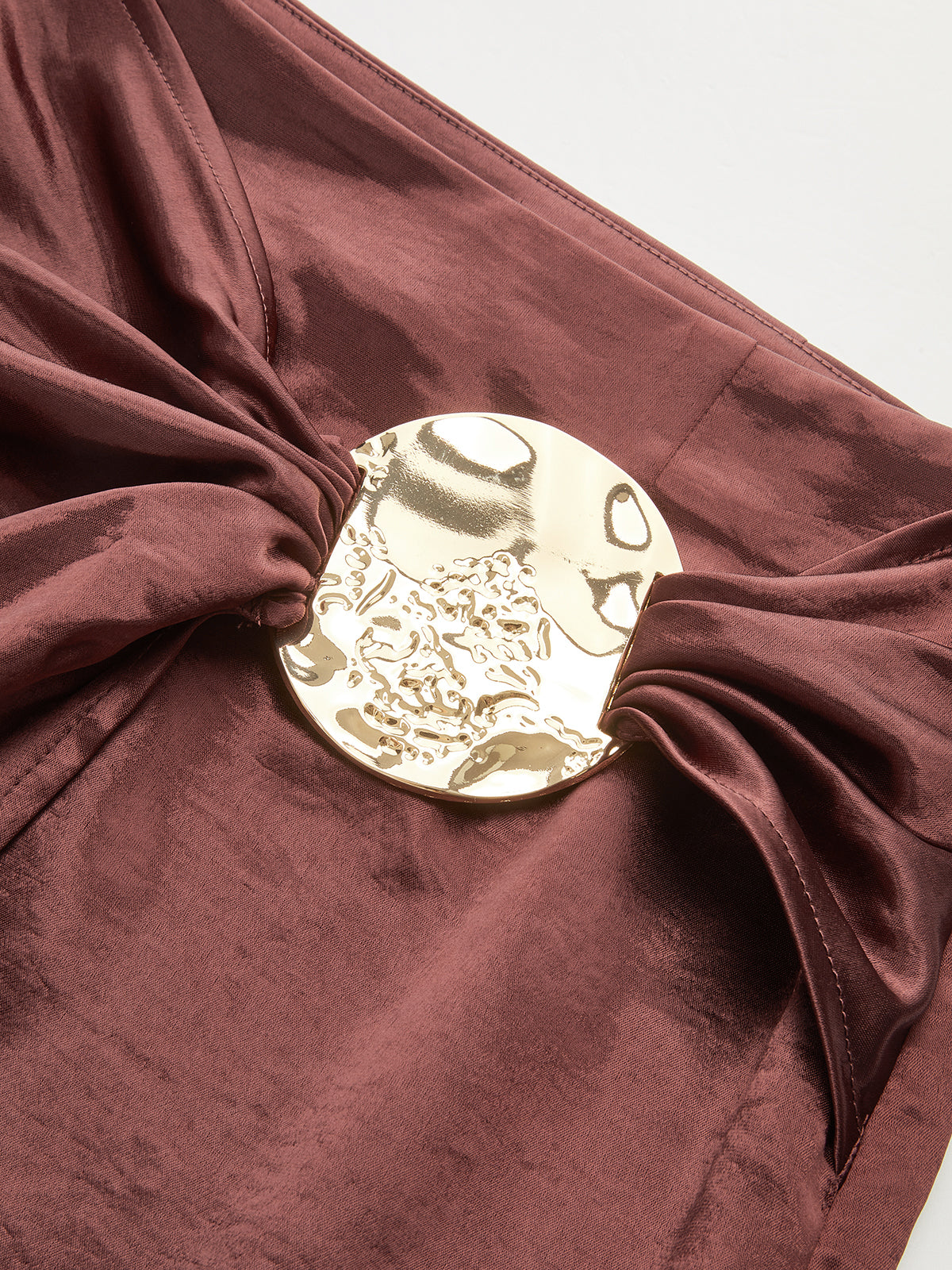 Metal Detail Satin Slit Midi Skirt