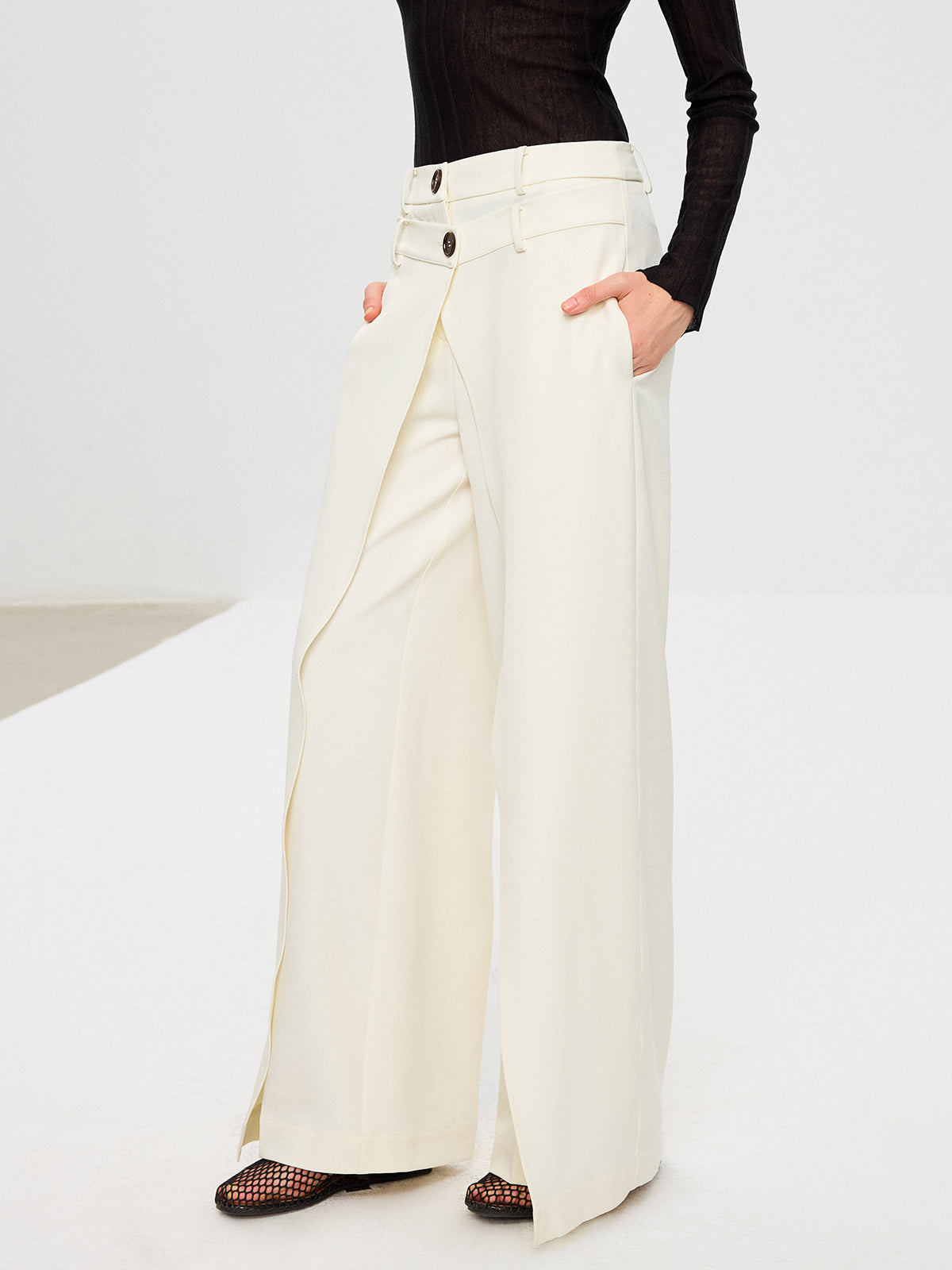 Double Waistband Layered Wide-Leg Pants