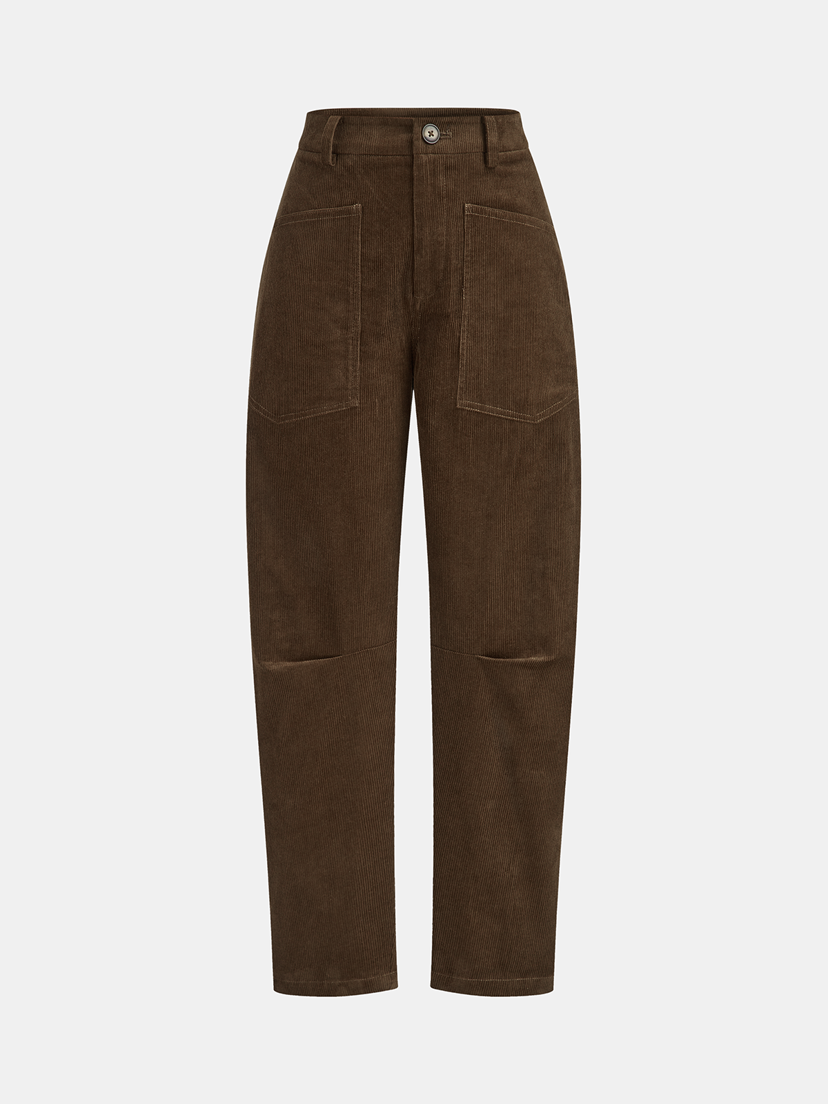 Corduroy Mid-Waist Curved-Leg Pants
