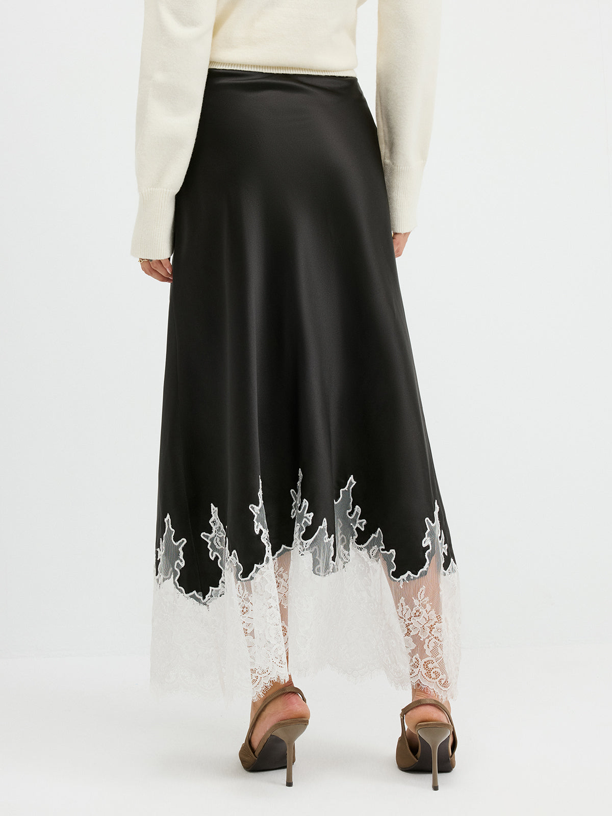 Lace Hem Satin Maxi Skirt