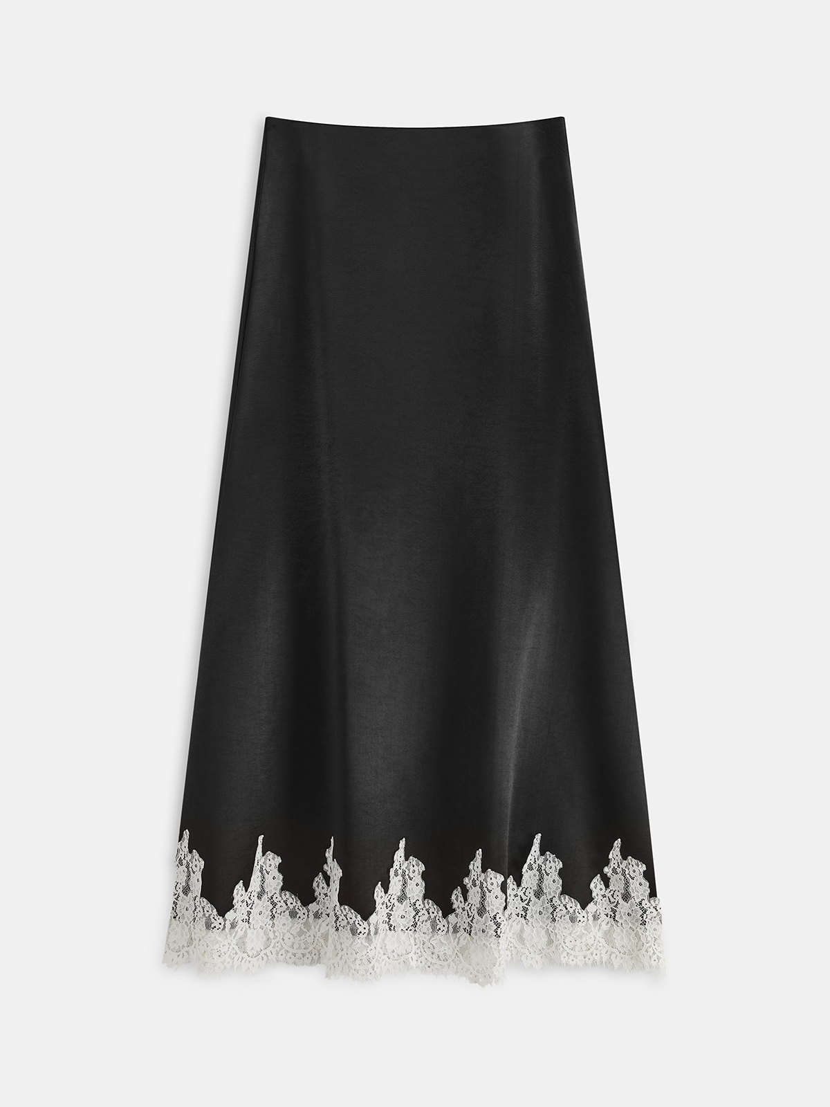 Lace Trim Satin Maxi Skirt