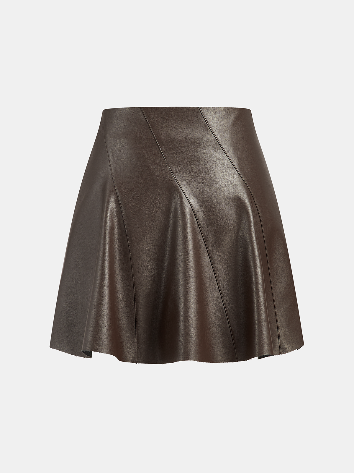 Seam Detail Faux Leather Flared Mini Skirt