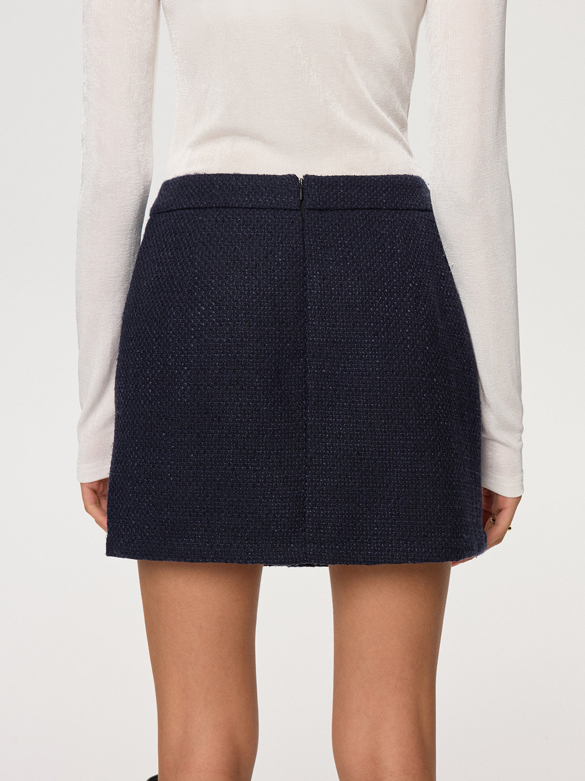 Metal Button Tweed Mini Skirt