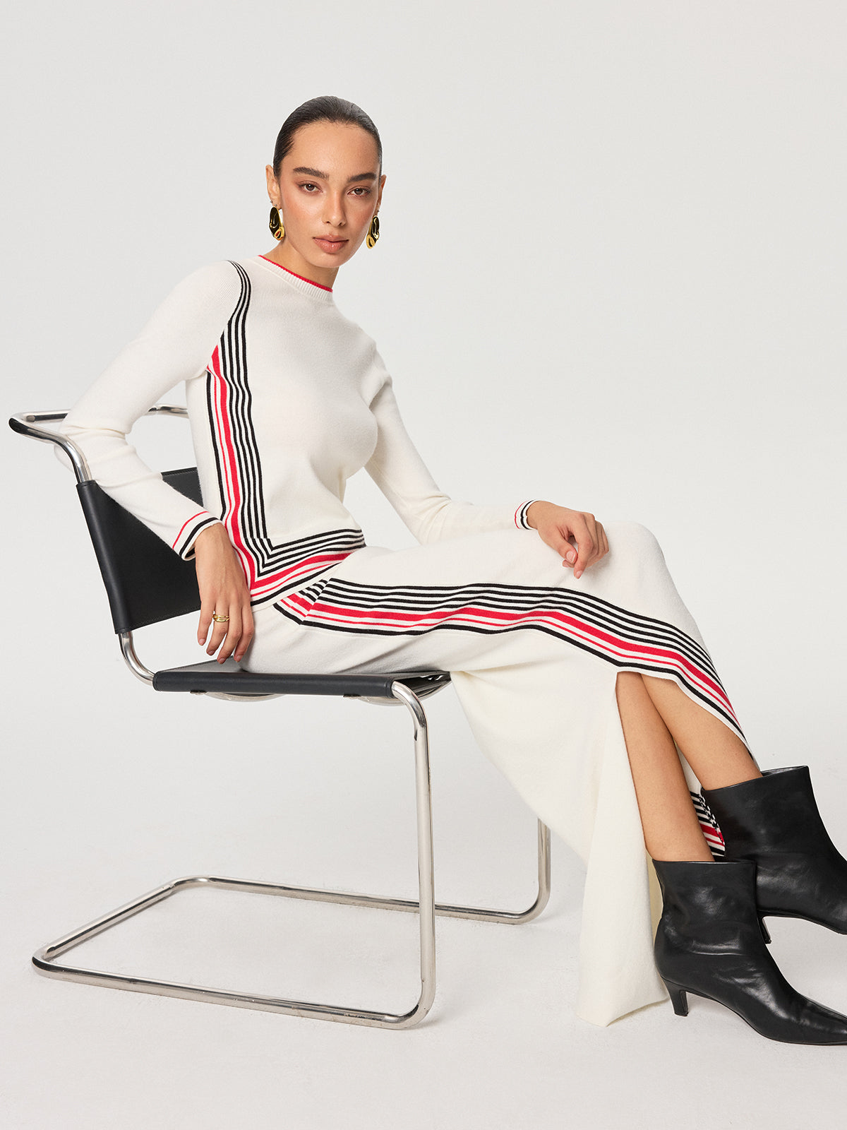 Striped Wool-Blend Slit Maxi Skirt