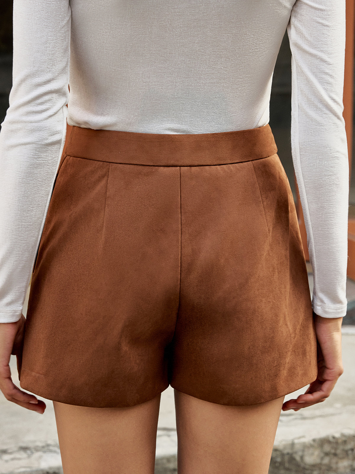 High-Waist Suede Effect Shorts