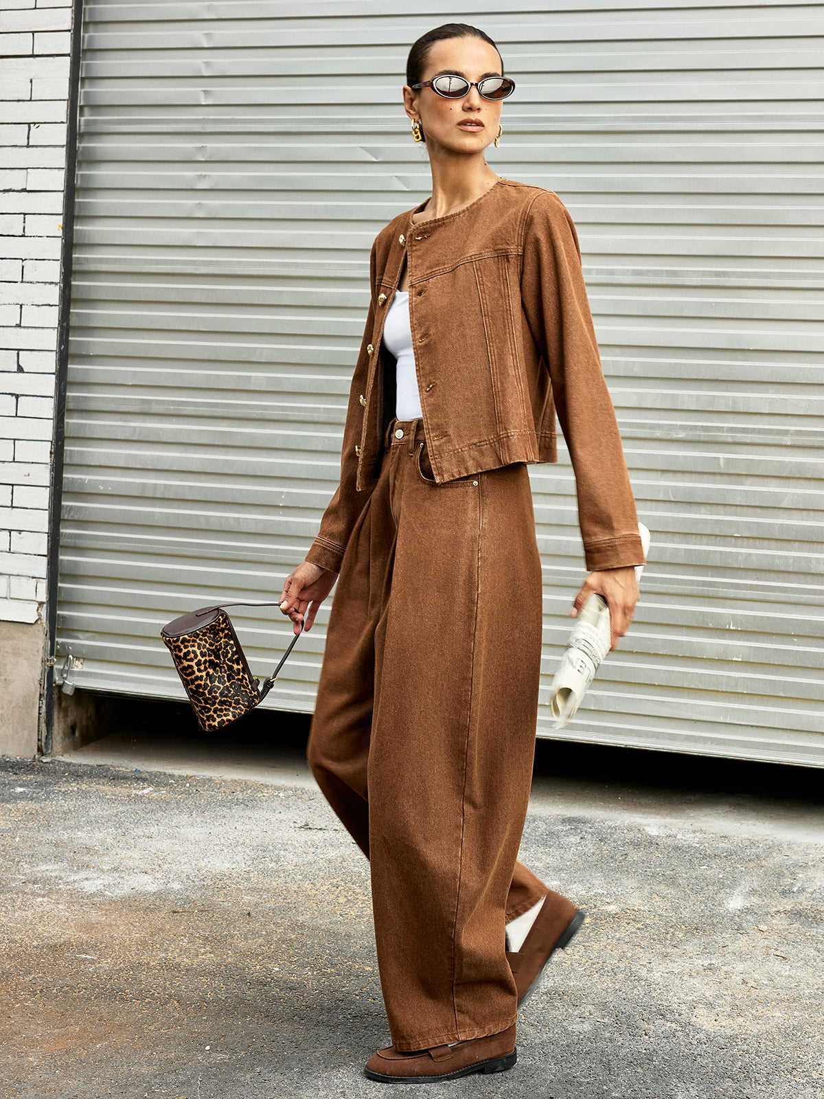 Mid-Waist Denim Wide-Leg Pants