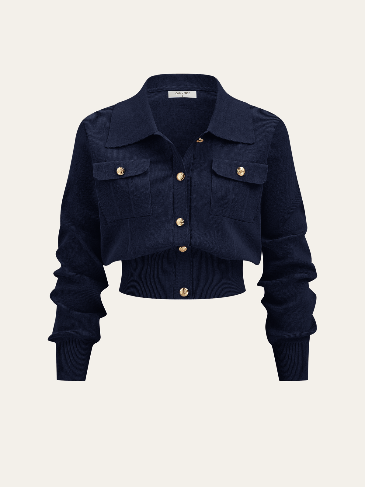 Metal Button Collared Cardigan and Midi Skirt Set