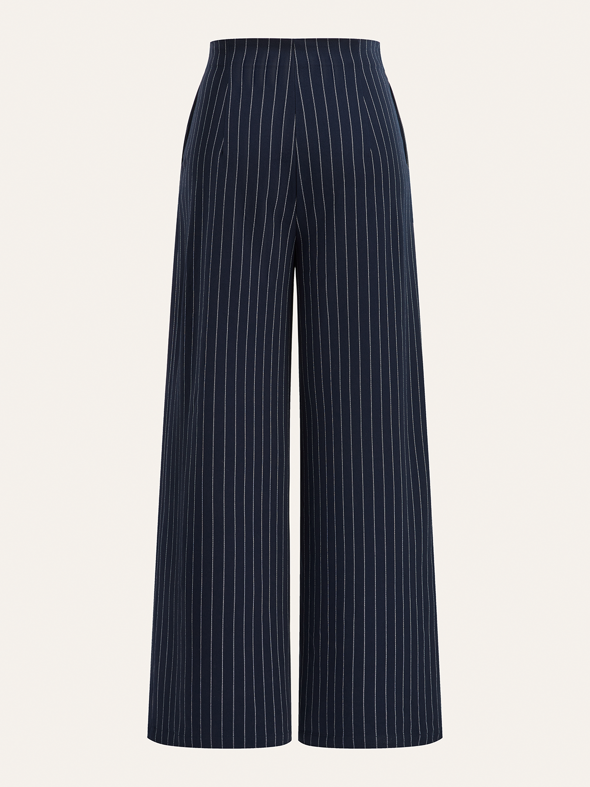 Metal Button Asymmetric Placket Pinstripe Wide-Leg Pants