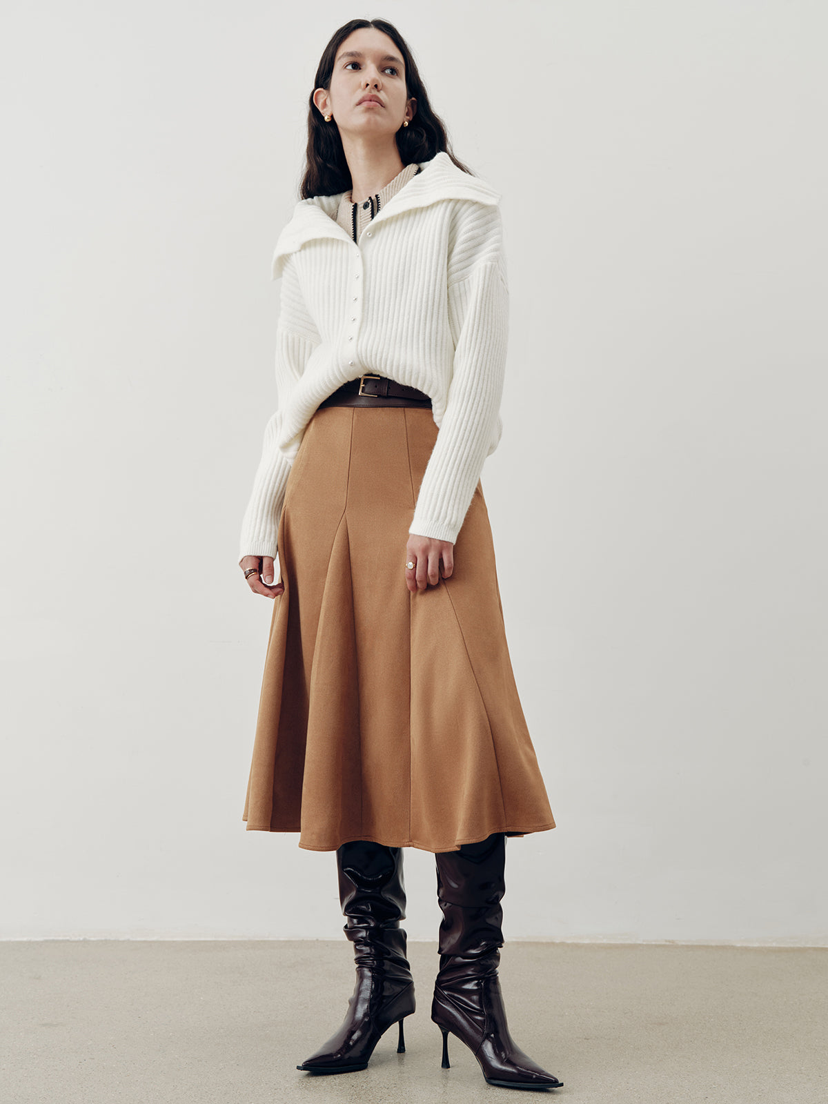 Suede Effect A-Line Maxi Skirt