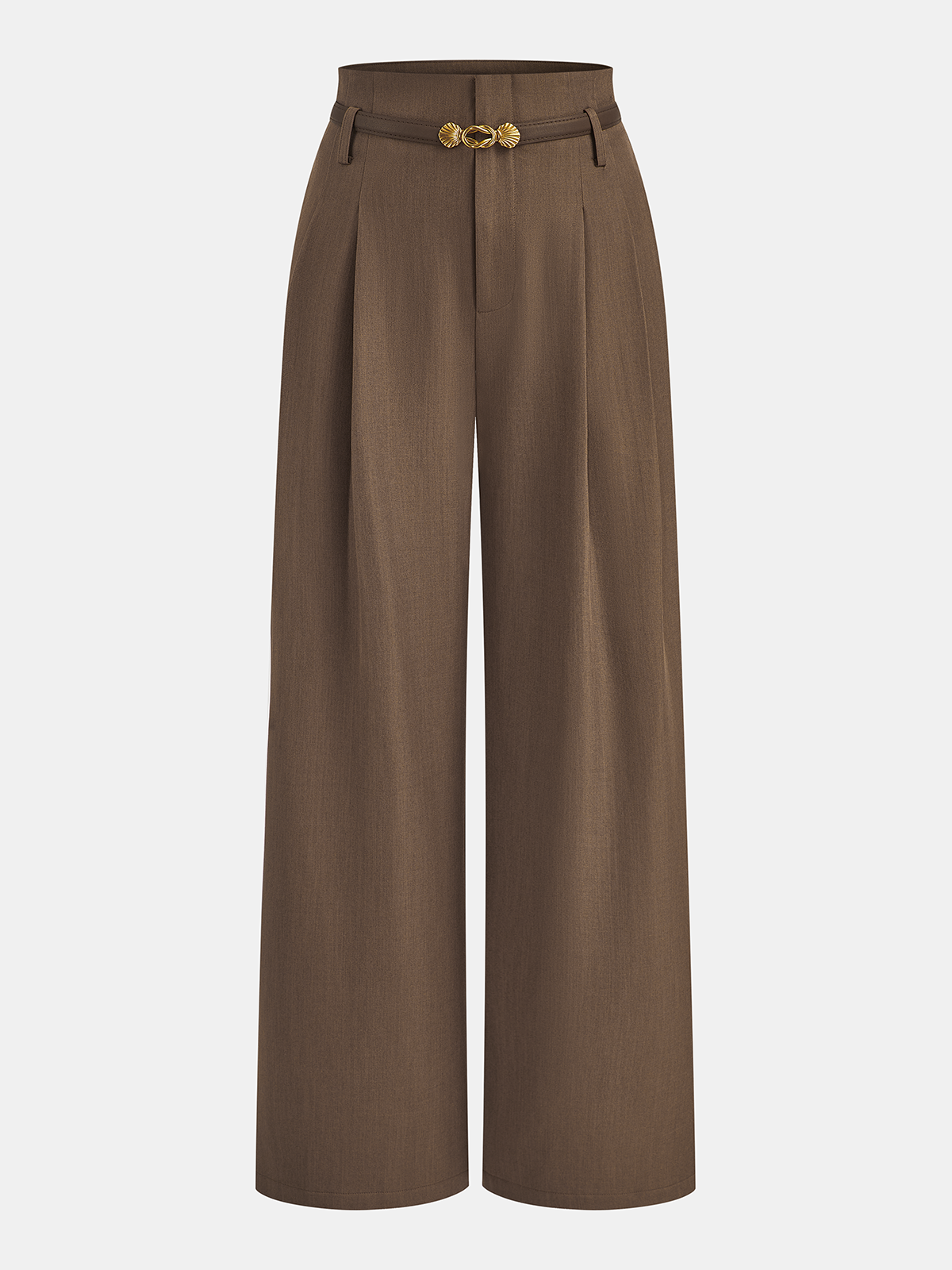 Belted Casual Mid-Waisted Pleated Pants